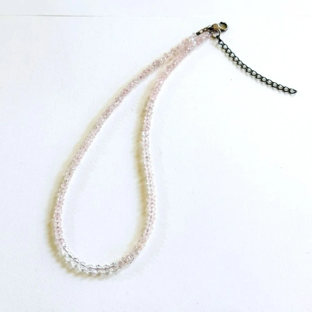 pink Rose Crystal Quartz Necklace natural genuine Gemstone‎ dainty thin strand